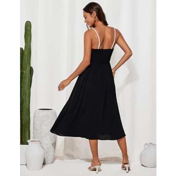 GRACE KARIN Sundresses for Women 2024 Trendy Summer Spaghetti Strap Swing A Line Flowy Dress Tie Front Flowy Beach Black Dress M
