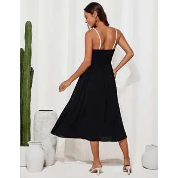 GRACE KARIN Sundresses for Women 2024 Trendy Summer Spaghetti Strap Swing A Line Flowy Dress Tie Front Flowy Beach Black Dress M