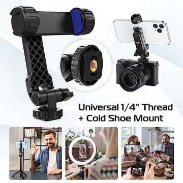 Kaitezenz Cell Phone Tripod Mount, Universal Tripod Phone Mount with 2 Cold Shoes, 360° Rotates 180...