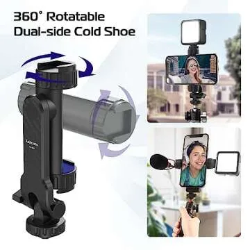 Kaitezenz Cell Phone Tripod Mount, Universal Tripod Phone Mount with 2 Cold Shoes, 360° Rotates 180° Tilts Camera Hot Shoe Phone Mount Smartphone Tripod Holder Adapter for iPhone Samsung All Phone