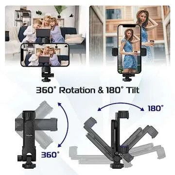Kaitezenz Cell Phone Tripod Mount, Universal Tripod Phone Mount with 2 Cold Shoes, 360° Rotates 180° Tilts Camera Hot Shoe Phone Mount Smartphone Tripod Holder Adapter for iPhone Samsung All Phone
