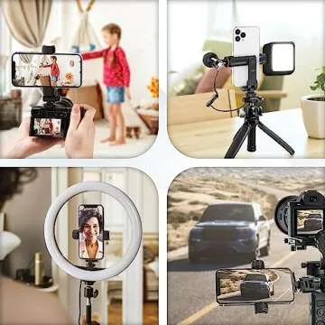 Kaitezenz Cell Phone Tripod Mount, Universal Tripod Phone Mount with 2 Cold Shoes, 360° Rotates 180° Tilts Camera Hot Shoe Phone Mount Smartphone Tripod Holder Adapter for iPhone Samsung All Phone