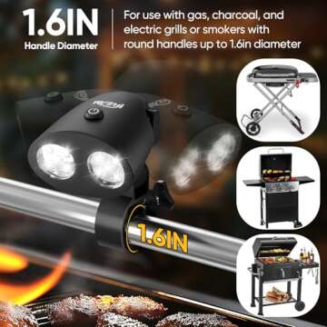 RVZHI Grill Light Grilling Accessories: Men Gifts for Fathers Day Grilling Gifts for Dad Husband - Smoker BBQ Accessories for Outdoor Grill - BBQ Light with Two Brightness Settings Batteries Included