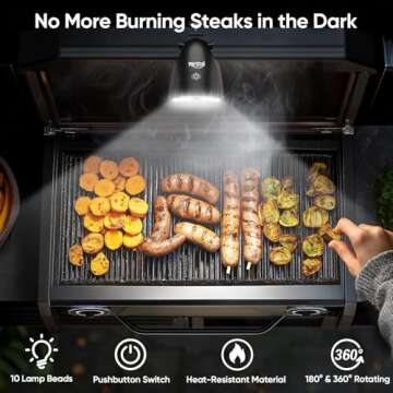 RVZHI Grill Light Grilling Accessories: Men Gifts for Fathers Day Grilling Gifts for Dad Husband - Smoker BBQ Accessories for Outdoor Grill - BBQ Light with Two Brightness Settings Batteries Included