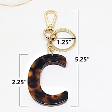 Junyuerly Letter C Key Chains Accessories for Women and Girls, Gold Initial Key Ring Acetate Leopard Pendant for Car Keys