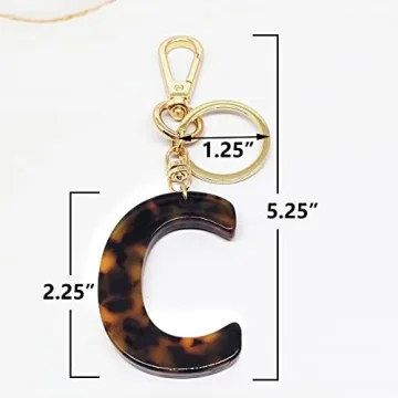 Junyuerly Letter C Key Chains Accessories for Women and Girls, Gold Initial Key Ring Acetate Leopard Pendant for Car Keys