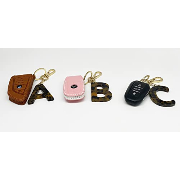 Junyuerly Letter C Key Chains Accessories for Women and Girls, Gold Initial Key Ring Acetate Leopard Pendant for Car Keys