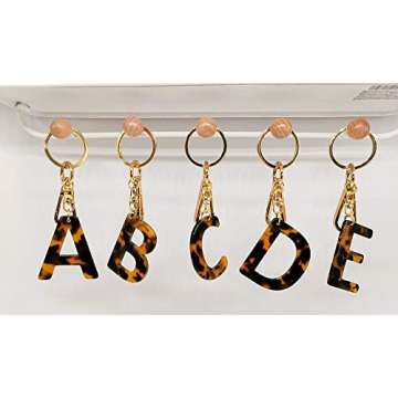 Junyuerly Letter C Key Chains Accessories for Women and Girls, Gold Initial Key Ring Acetate Leopard Pendant for Car Keys