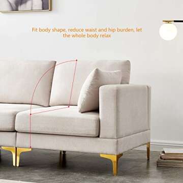 93" Convertible Sectional Sofa Couch, L-Shaped Couch with Reversible Ottoman, Modern Linen Fabric 3 Seater Sofa Modular Couch for Living Room, Beige