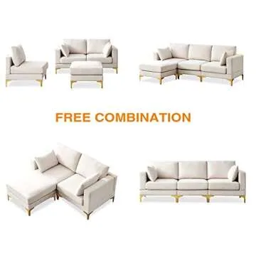 93" Convertible Sectional Sofa Couch, L-Shaped Couch with Reversible Ottoman, Modern Linen Fabric 3 Seater Sofa Modular Couch for Living Room, Beige