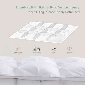 Alanzimo Goose Down Comforter King Size - Luxury All Season Medium Warmth Ultra-Soft 750 Fill-Power White Bedding Down Feathers Duvet Inserts with 8 Tabs- 65 Oz Fluffy,106x90 Pinch Pleat Design