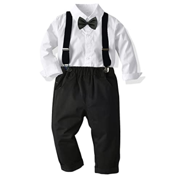 CORATED Toddler Dress Suits Baby Boys Clothes Sets Bowtie Shirts Suspenders Pants 4pcs Gentleman Out...