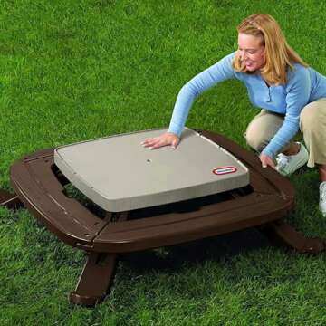 Little Tikes Fold 'n Store Picnic Table with Market Umbrella, Brown (632433M)