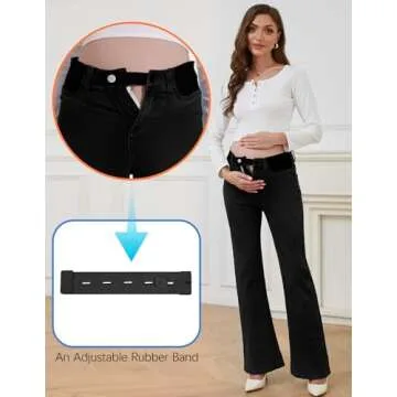 PACBREEZE Women's Maternity Flare Jeans Mid-Rise Stretchy Bell Bootcut Jeans Denim Pregnancy Pants, S-XXL (Black, Medium)