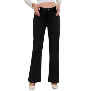 PACBREEZE Women's Maternity Flare Jeans Mid-Rise Stretchy Bell Bootcut Jeans Denim Pregnancy Pants, S-XXL (Black, Medium)