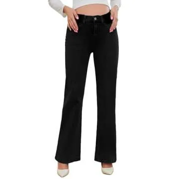 PACBREEZE Women's Maternity Flare Jeans Mid-Rise Stretchy Bell Bootcut Jeans Denim Pregnancy Pants, S-XXL (Black, Medium)