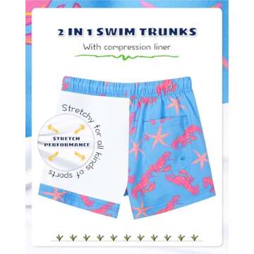 SURF CUZ Boys Swim Trunks with Boxer Brief Liner 2 in 1 Toddler Stretch Swimsuit Shorts Quick Dry Sw...