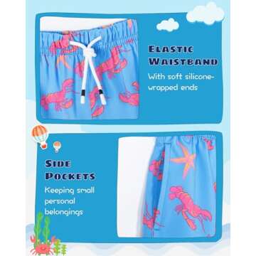 SURF CUZ Boys Swim Trunks with Boxer Brief Liner 2 in 1 Toddler Stretch Swimsuit Shorts Quick Dry Swimming Bathing Suit Lobster Starfish Blue 8
