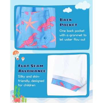 SURF CUZ Boys Swim Trunks with Boxer Brief Liner 2 in 1 Toddler Stretch Swimsuit Shorts Quick Dry Swimming Bathing Suit Lobster Starfish Blue 8