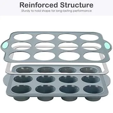 Chicrinum Silicone Muffin Pan, Non-Stick 12-Cup Food Grade Silicone Cupcake Pan, Silicone Baking Pan with Metal Reinforced Frame More Strength