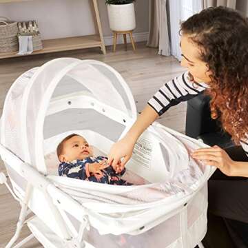Dream On Me Karley Bassinet in Dove White, Lightweight Portable Baby Bassinet, Quick Fold and Easy t...