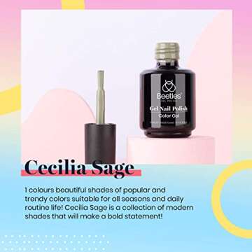 Beetles Gel Nail Polish, 1Pcs 15ML Light Cecilia Sage Green Color Soak Off Gel Polish Nail Art Uv Na...