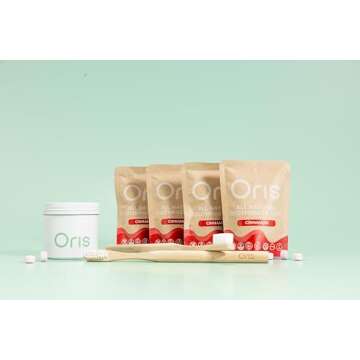 Oris Starter Bundle – 1 Month Supply: Natural Toothpaste Tablets | Fluoride-Free, Travel-Friendly, Kid-Safe with Enamel-Strengthening Nanohydroxyapatite (62 Count (Pack of 1), Cinnamon)