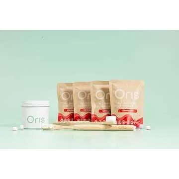 Oris Starter Bundle – 1 Month Supply: Natural Toothpaste Tablets | Fluoride-Free, Travel-Friendly, Kid-Safe with Enamel-Strengthening Nanohydroxyapatite (62 Count (Pack of 1), Cinnamon)
