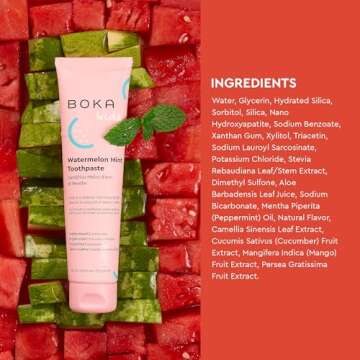 Boka Fluoride Free Toothpaste Nano Hydroxyapatite, Helps Remineralize, Appropriate for Sensitive Teeth, Whitening-for Adult, Kids Oral Care-Orange Cream, Watermelon Mint, Strawberry Mango, 4oz 3Pk