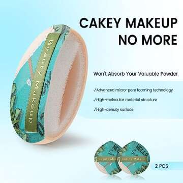 BEZOX Large Powder Puff - Thick and Soft Triangle Makeup Puff with Wide Back Ribbon for Easy Wet and Dry Use, Big Beauty Blender Sponge for Loose Powder, Concealer, Foundation - Pack of 2