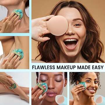 BEZOX Large Powder Puff - Thick and Soft Triangle Makeup Puff with Wide Back Ribbon for Easy Wet and Dry Use, Big Beauty Blender Sponge for Loose Powder, Concealer, Foundation - Pack of 2