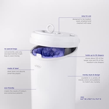 Ubbi Steel Diaper Pail - Award Winning Odor Control
