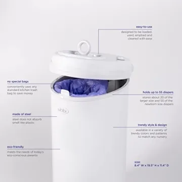 Ubbi Steel Diaper Pail - Award Winning Odor Control