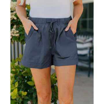 BTFBM Summer Shorts for Women 2025 Casual Elastic Waist Drawstring Lightweight Beach Lounge Short Pants Pockets(Solid Blue, X-Large)