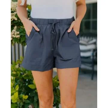 BTFBM Summer Shorts for Women 2025 Casual Elastic Waist Drawstring Lightweight Beach Lounge Short Pants Pockets(Solid Blue, X-Large)