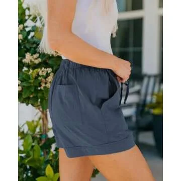 BTFBM Summer Shorts for Women 2025 Casual Elastic Waist Drawstring Lightweight Beach Lounge Short Pants Pockets(Solid Blue, X-Large)