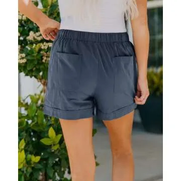 BTFBM Summer Shorts for Women 2025 Casual Elastic Waist Drawstring Lightweight Beach Lounge Short Pants Pockets(Solid Blue, X-Large)