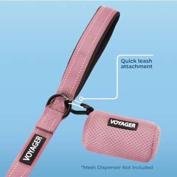 Voyager Reflective Dog Leash with Neoprene Handle, 5ft Long, Supports Small, Medium, and Large Breed Puppies, Cute and Heavy Duty for Walking, Running, and Training - Pink (Leash), M