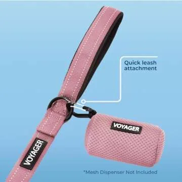 Voyager Reflective Dog Leash with Neoprene Handle, 5ft Long, Supports Small, Medium, and Large Breed Puppies, Cute and Heavy Duty for Walking, Running, and Training - Pink (Leash), M