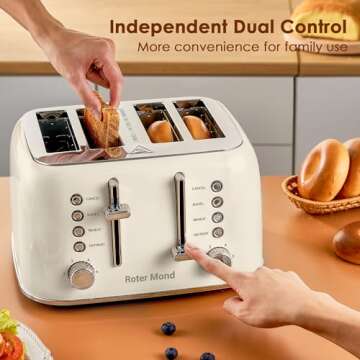 Roter Mond Toaster 4 Slice Retro Stainless Steel with Extra Wide Slots Bagel, Defrost, Reheat Functi...