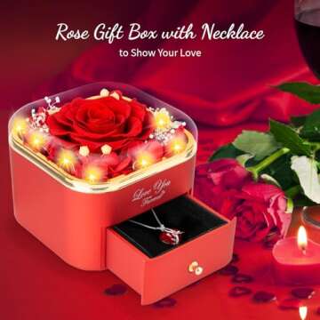 ENERLEAF Preserved Blue Real Rose with Necklace Jewelry Box -Eternal Flowers Rose Gifts for Grandma Wife Girlfriend on Valentines Mothers Day Christmas Birthday Anniversary Romantic Gifts for Her