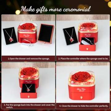 ENERLEAF Preserved Blue Real Rose with Necklace Jewelry Box -Eternal Flowers Rose Gifts for Grandma Wife Girlfriend on Valentines Mothers Day Christmas Birthday Anniversary Romantic Gifts for Her