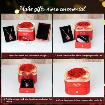 ENERLEAF Preserved Blue Real Rose with Necklace Jewelry Box -Eternal Flowers Rose Gifts for Grandma Wife Girlfriend on Valentines Mothers Day Christmas Birthday Anniversary Romantic Gifts for Her