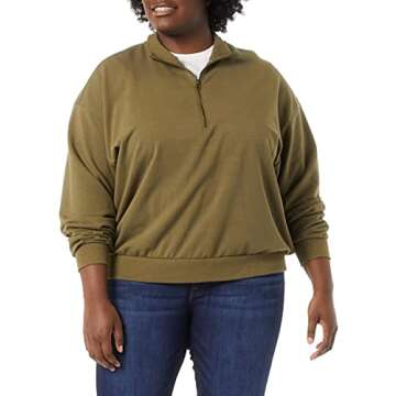 Daily Ritual Women's Terry Cotton and Modal Relaxed-Fit Quarter-Zip Sweatshirt