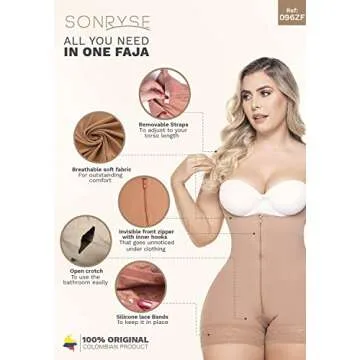 Sonryse 096 Colombian Faja Post Surgery Compression Shapewear Garment After Liposuction for Women Colombian Postpartum Shapewear Black XS