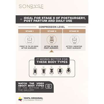 Sonryse 096 Colombian Faja Post Surgery Compression Shapewear Garment After Liposuction for Women Colombian Postpartum Shapewear Black XS
