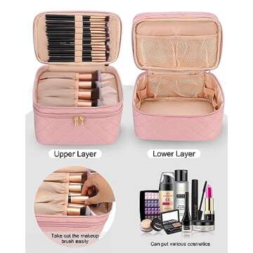 Makeup Bag, Large Capacity Makeup Organizer, Dual Layer Travel Makeup Brush Holder Case Toiletry Sto...