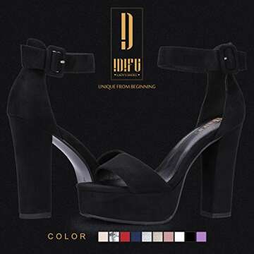 IDIFU IN5 Sabrina Black Heels Platform Heels Block Heels Chunky High Heeled Sandals for Women Sexy A...