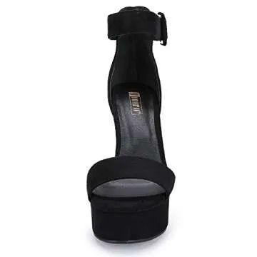IDIFU IN5 Sabrina Black Heels Platform Heels Block Heels Chunky High Heeled Sandals for Women Sexy Ankle Strap Heels Wedding Party Dress Shoes Open Toe Heels(Black Suede 6.5)