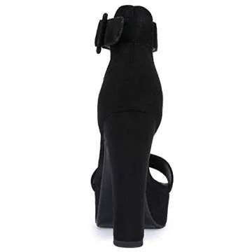 IDIFU IN5 Sabrina Black Heels Platform Heels Block Heels Chunky High Heeled Sandals for Women Sexy Ankle Strap Heels Wedding Party Dress Shoes Open Toe Heels(Black Suede 6.5)